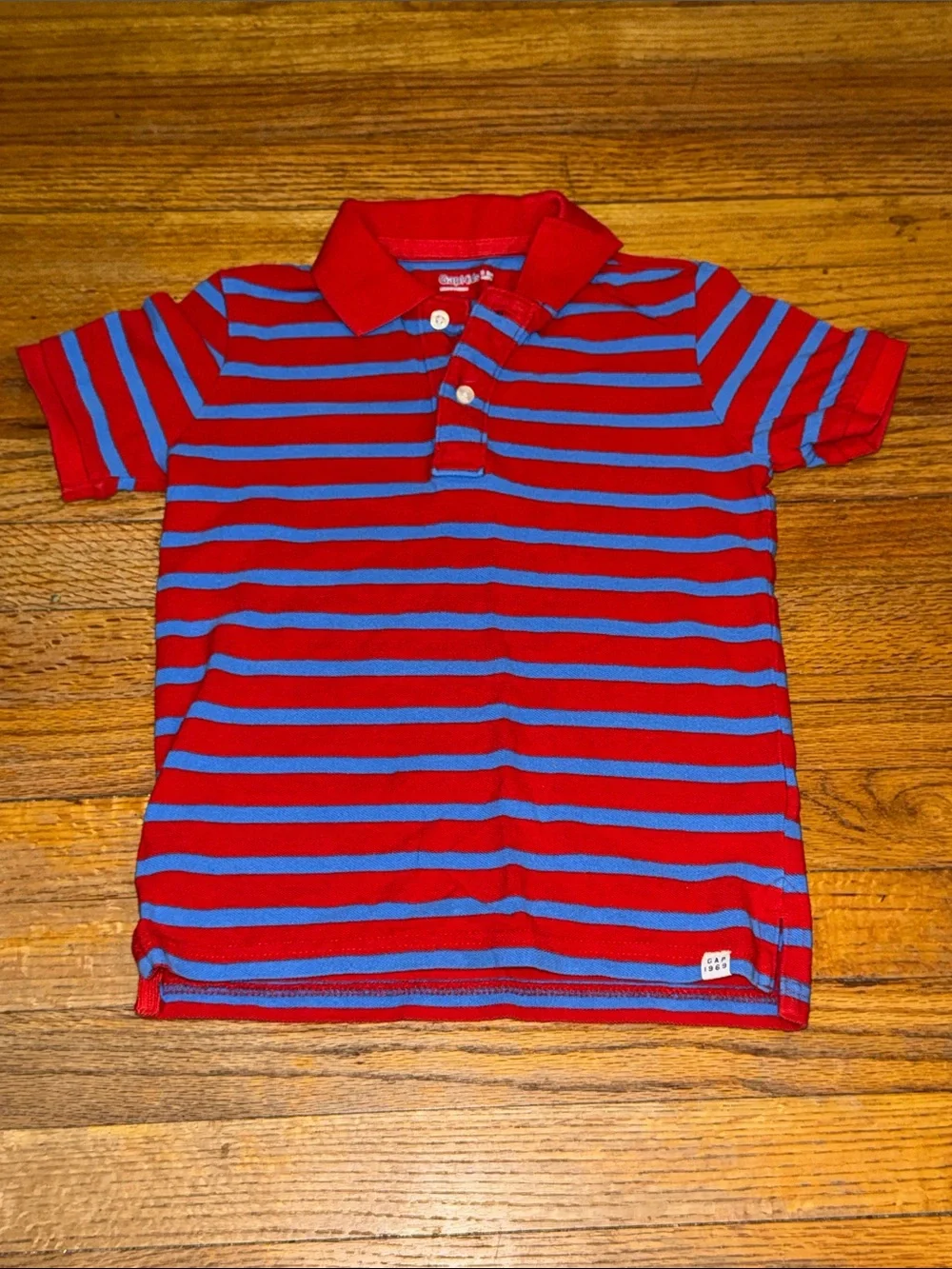 Gap Kids Boys Striped Short Sleeve Polo Shirt Blue / Red Size 6-7